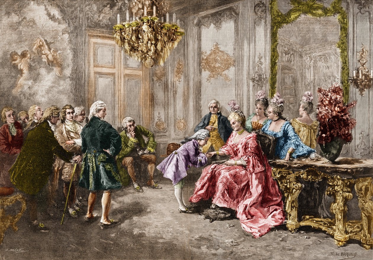 Wolfgang Amadeus Mozart at Madame de Pompadour. Engraving After the Painting of M. V. de Paredes by Vicente de (after) Paredes