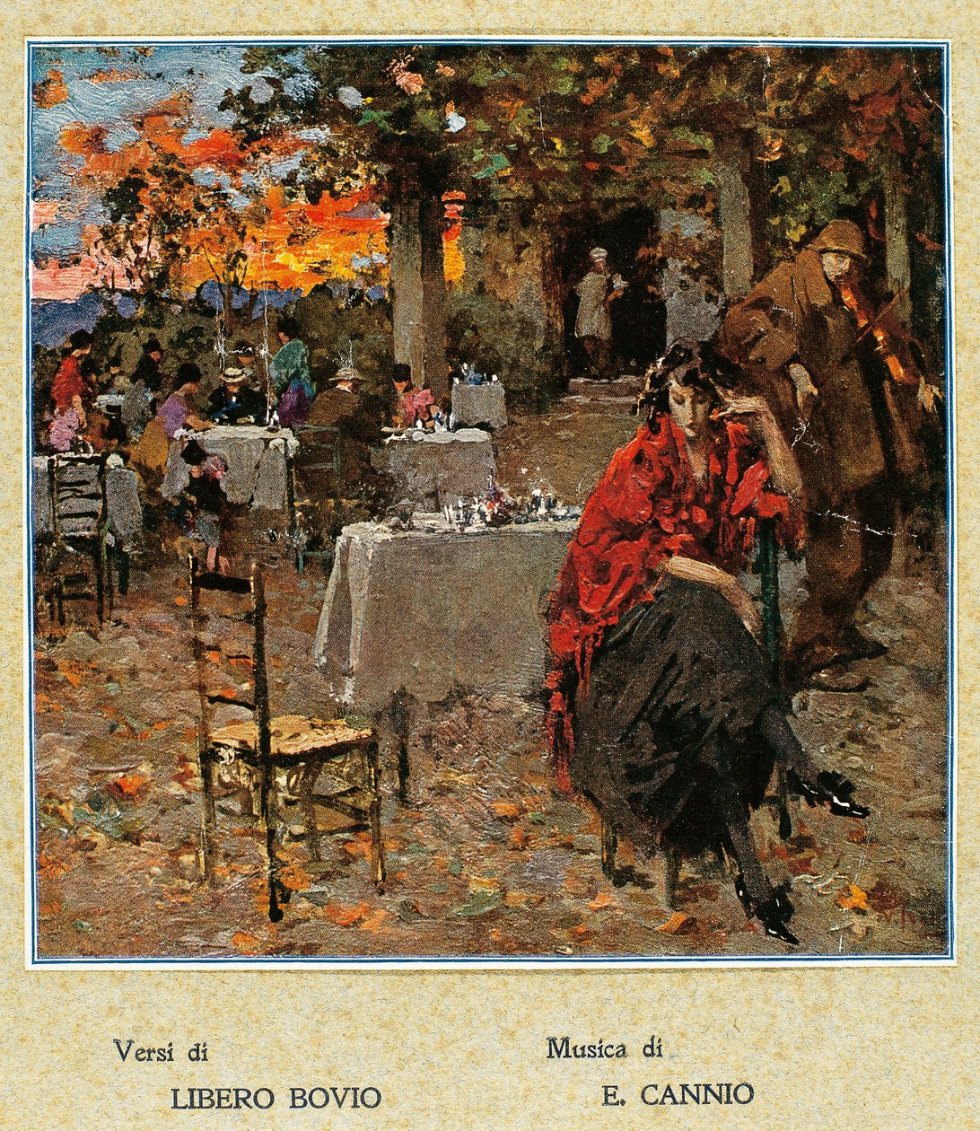Outdoor restaurant, illustration for a collection of Neapolitan songs, Italy, 20th Century by Vicenzo Irolli