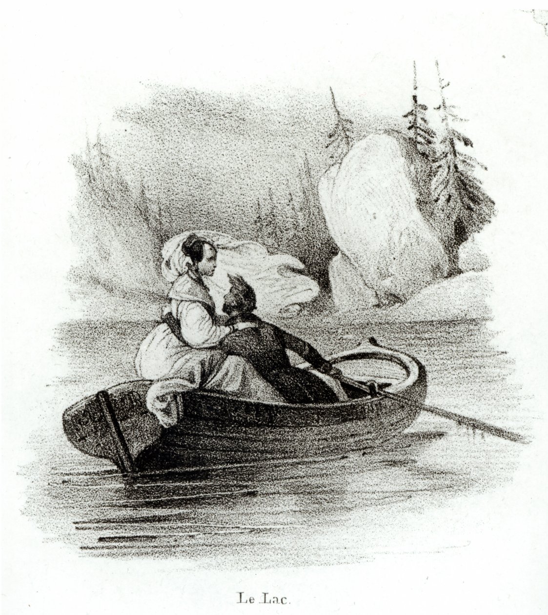 Alphonse de Lamartine and Elvire on the Lake at Bourget, engraved by Alfred Lemercier by Victor Adam