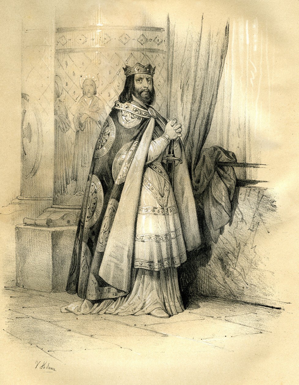 Dagobert I (v.600-639) King of Austrasia (623 to 629), King of All Franks (629 to 634), King of Neustria and Burgundy (634 to 639). The Reign of Dagobert I by Victor Adam