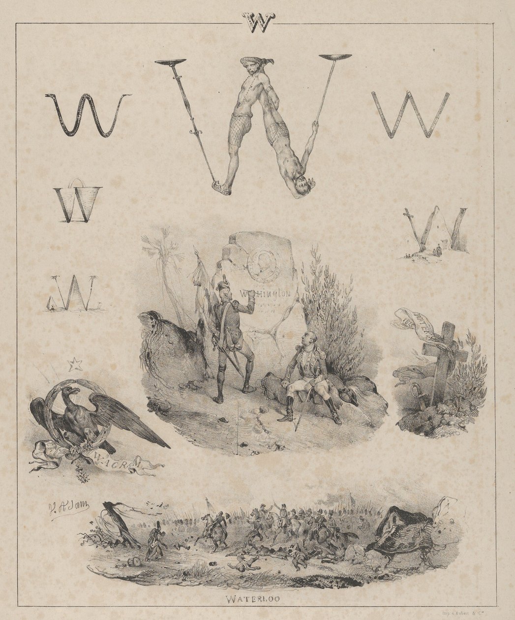 The letter W: Washington, Wagram, Waterloo by Victor Adam