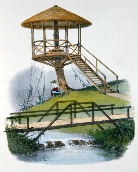 A Hut and Rustic Bridge at Parc de la Motte, Bourgogne, Illustration from 