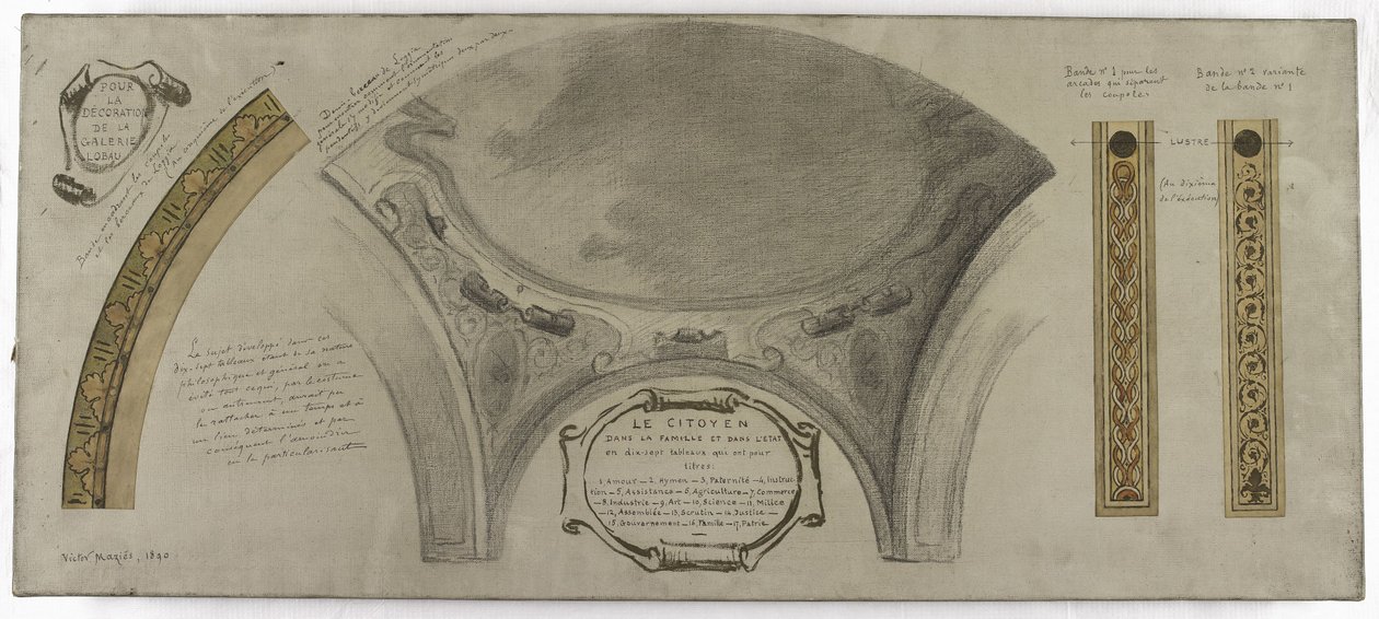 Sketch for the Galerie Lobau, Hôtel de Ville, Paris: Ornamental Project for a Cupola by Victor Jean Pierre Maziès