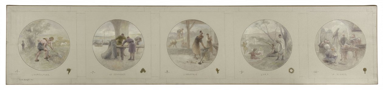 Sketch for the Lobau Gallery at Paris City Hall: Agriculture. Commerce. Industry. Art. Science, in 1890 by Victor Jean Pierre Maziès