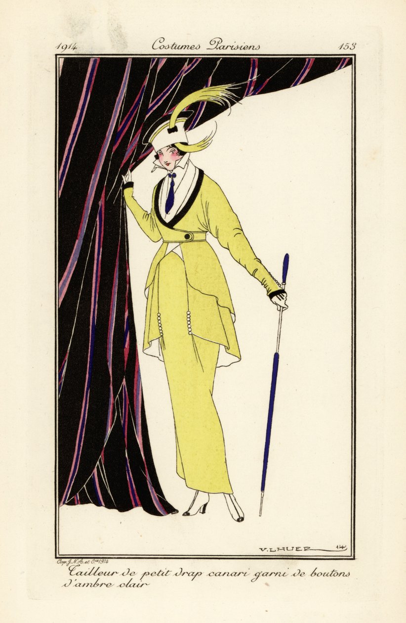 Woman in Canary Yellow Dress with Amber Buttons by Victor Lhuer