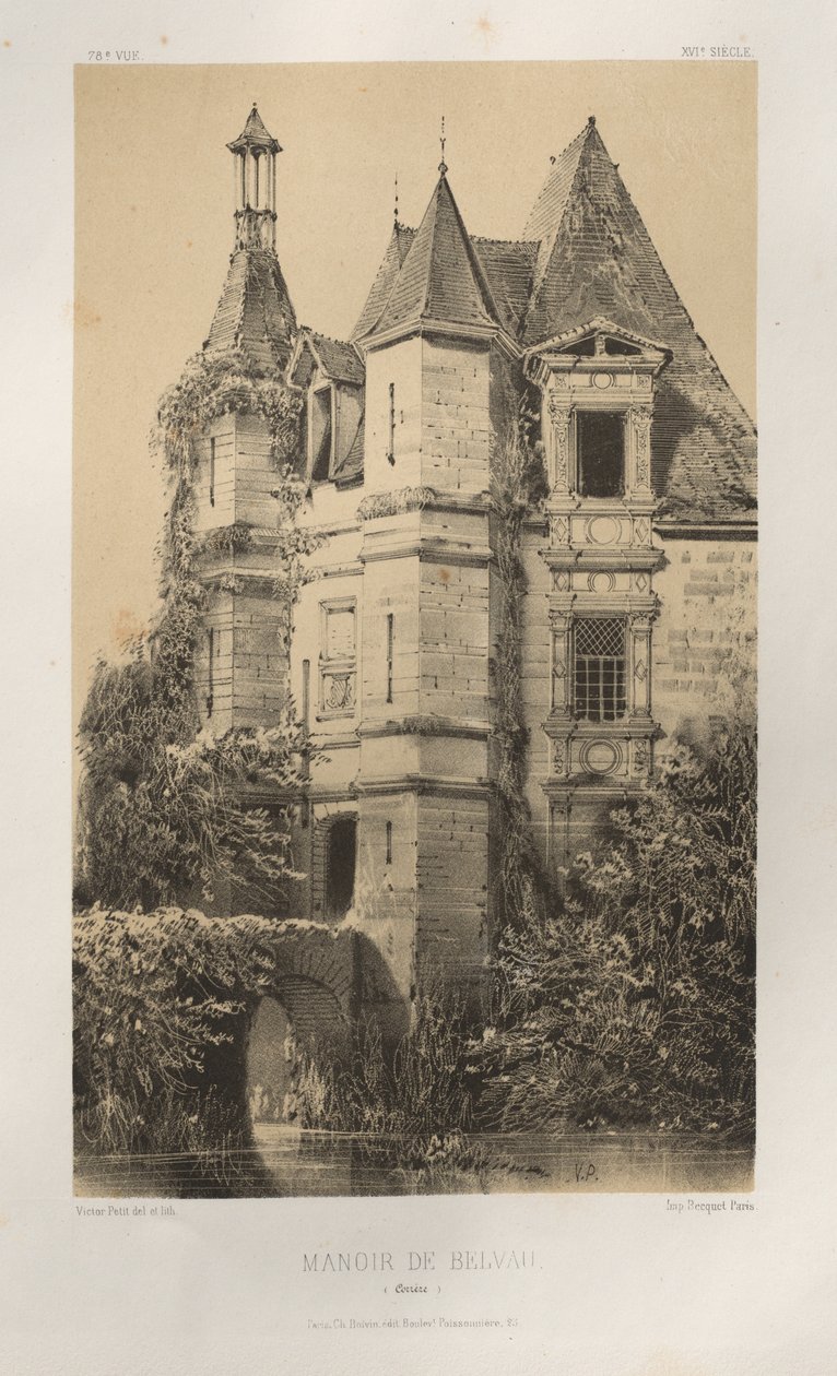 Pl. 78, Manoir de Belvau Corrèze, 1860 by Victor Petit