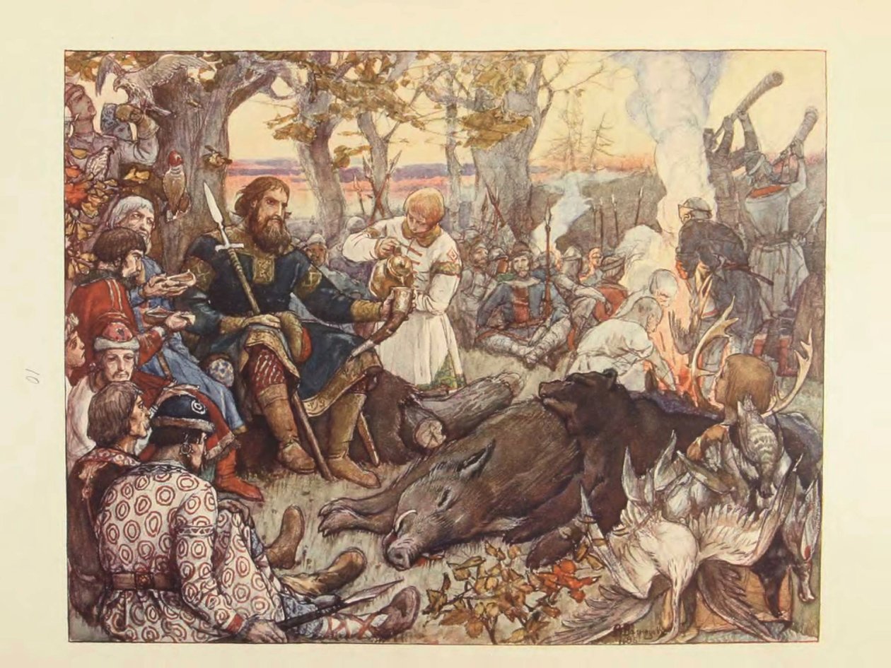 Rest of Grand Prince Vladimir II Monomakh on the Hunt. The Imperial Hunt in Russia by N. Kutepov by Viktor Mikhaylovich Vasnetsov