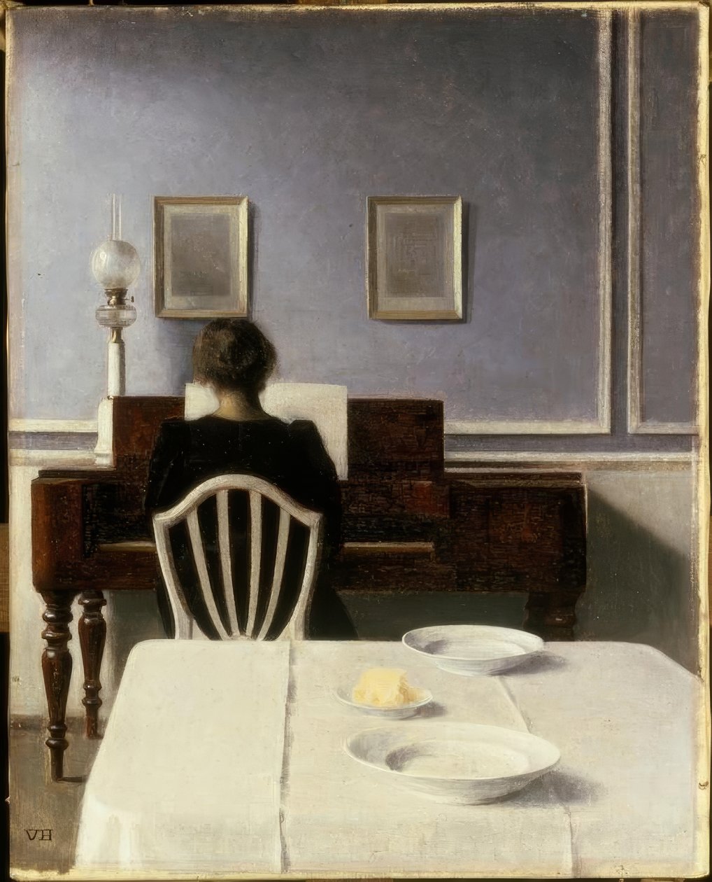 Interior with Young Woman at the Piano by Vilhelm Hammershoi