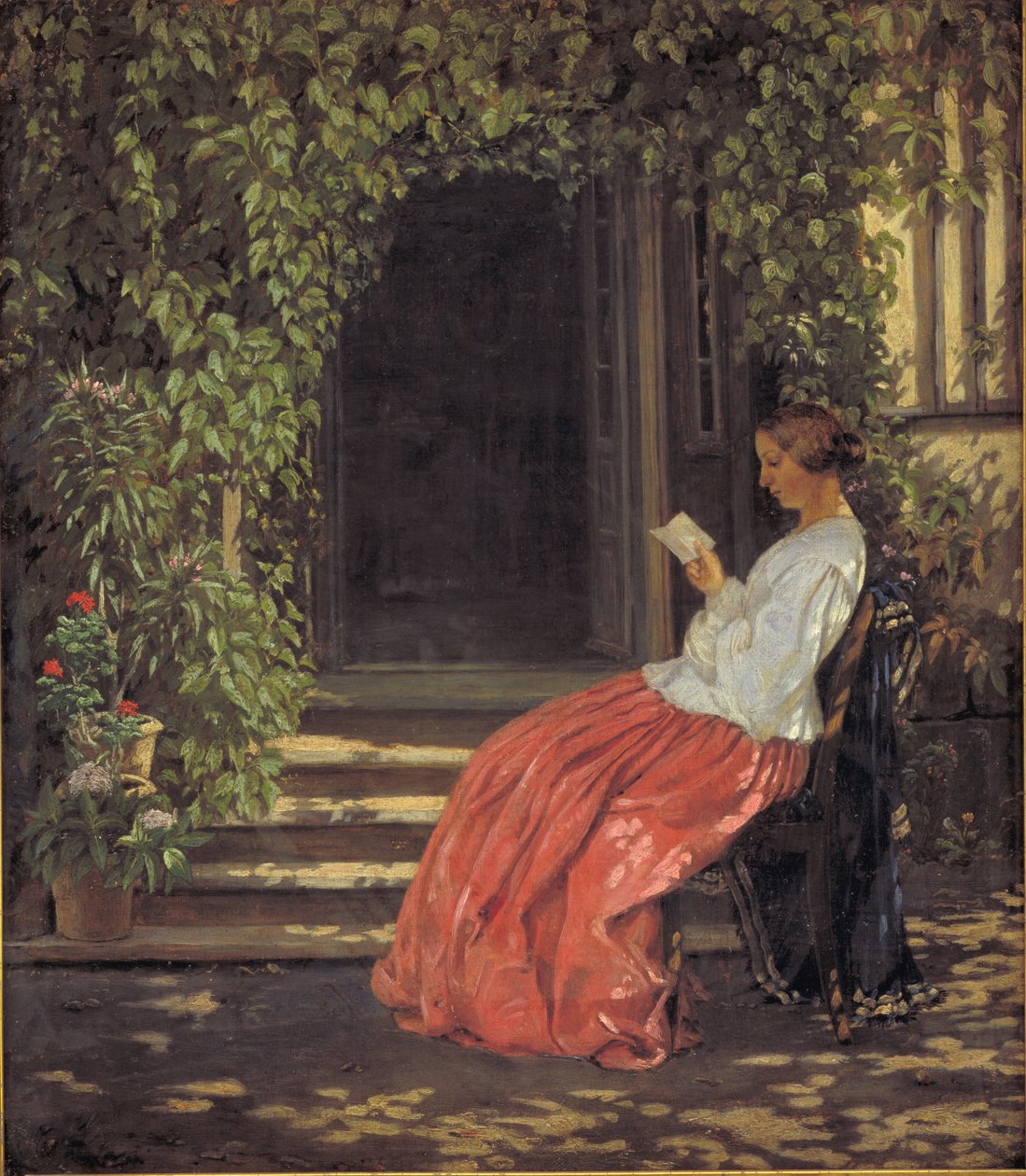 Reading Lady Outside a Garden Door by Vilhelm Kyhn