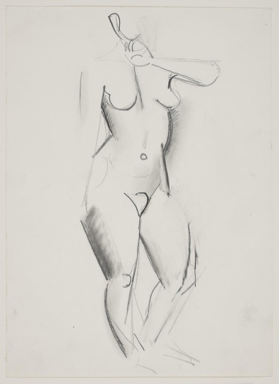Standing Female Model with Left Hand Raised to Mouth by Vilhelm Lundstrøm