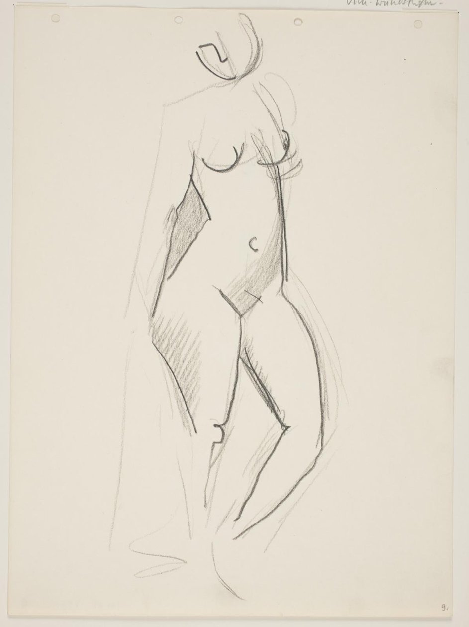 Standing nude woman, facing right, drapery in hand by Vilhelm Lundstrøm