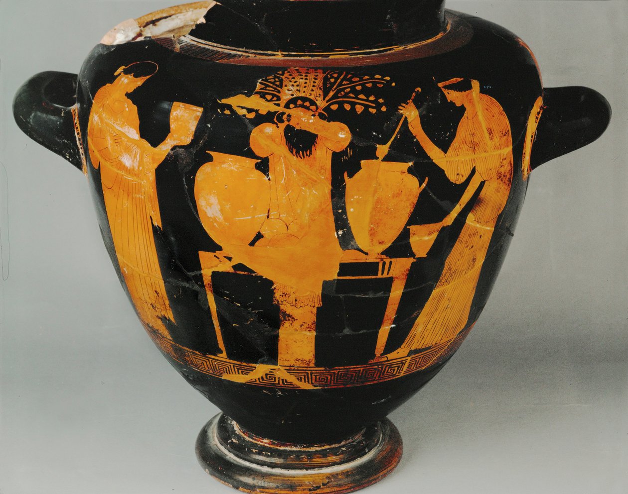 Dionysos Festival, two women acolytes, Dionysos in the center by Villa Giulia Painter