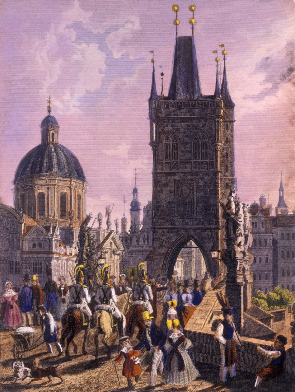 View of the Old Town Bridge Tower from Charles Bridge, 1847 by Vincenc Morstadt