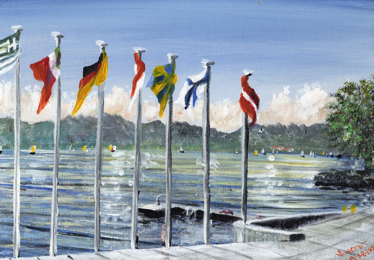 Flags on Lac Leman, 2010 by Vincent Alexander Booth