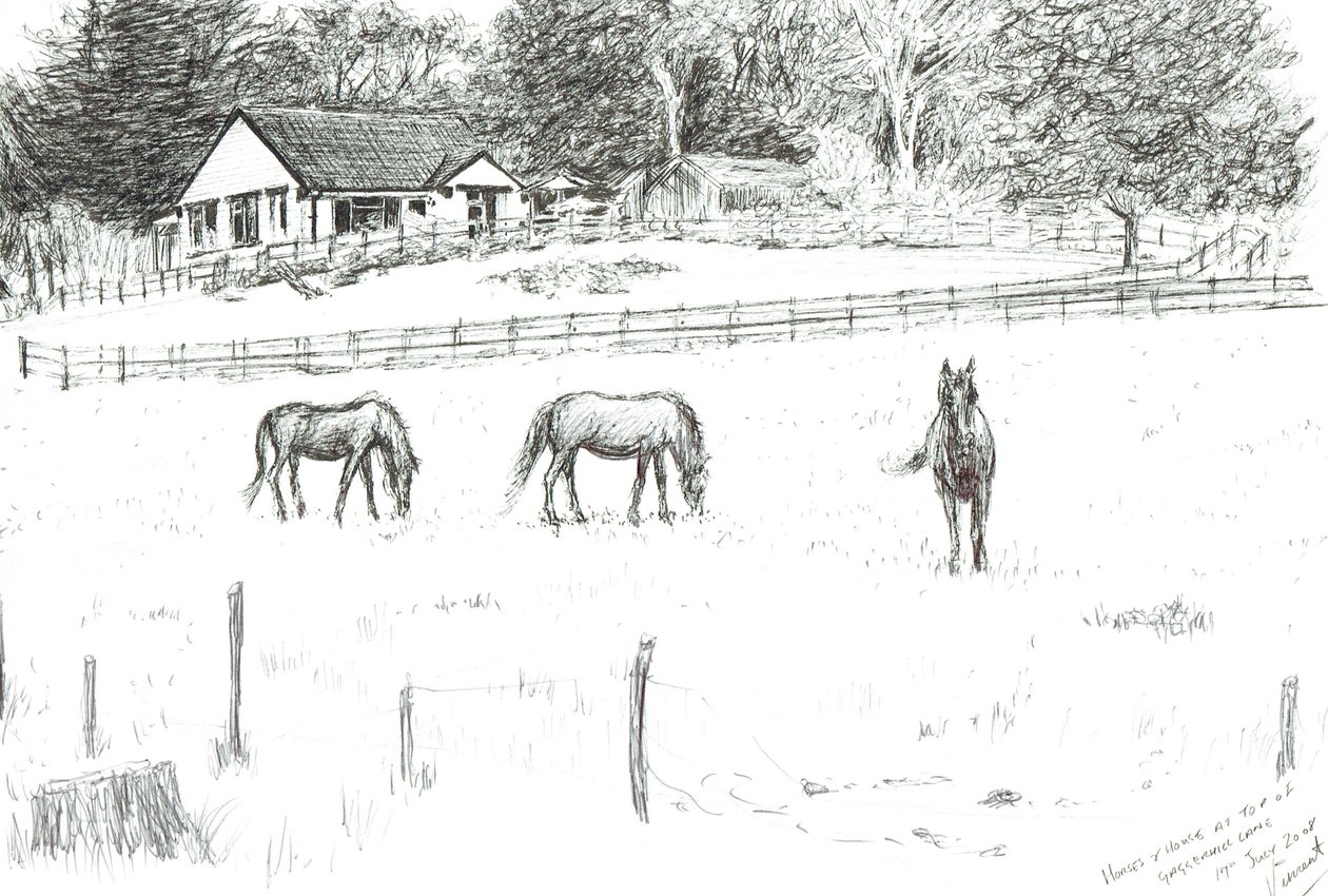 Horses at top of lane by Vincent Alexander Booth