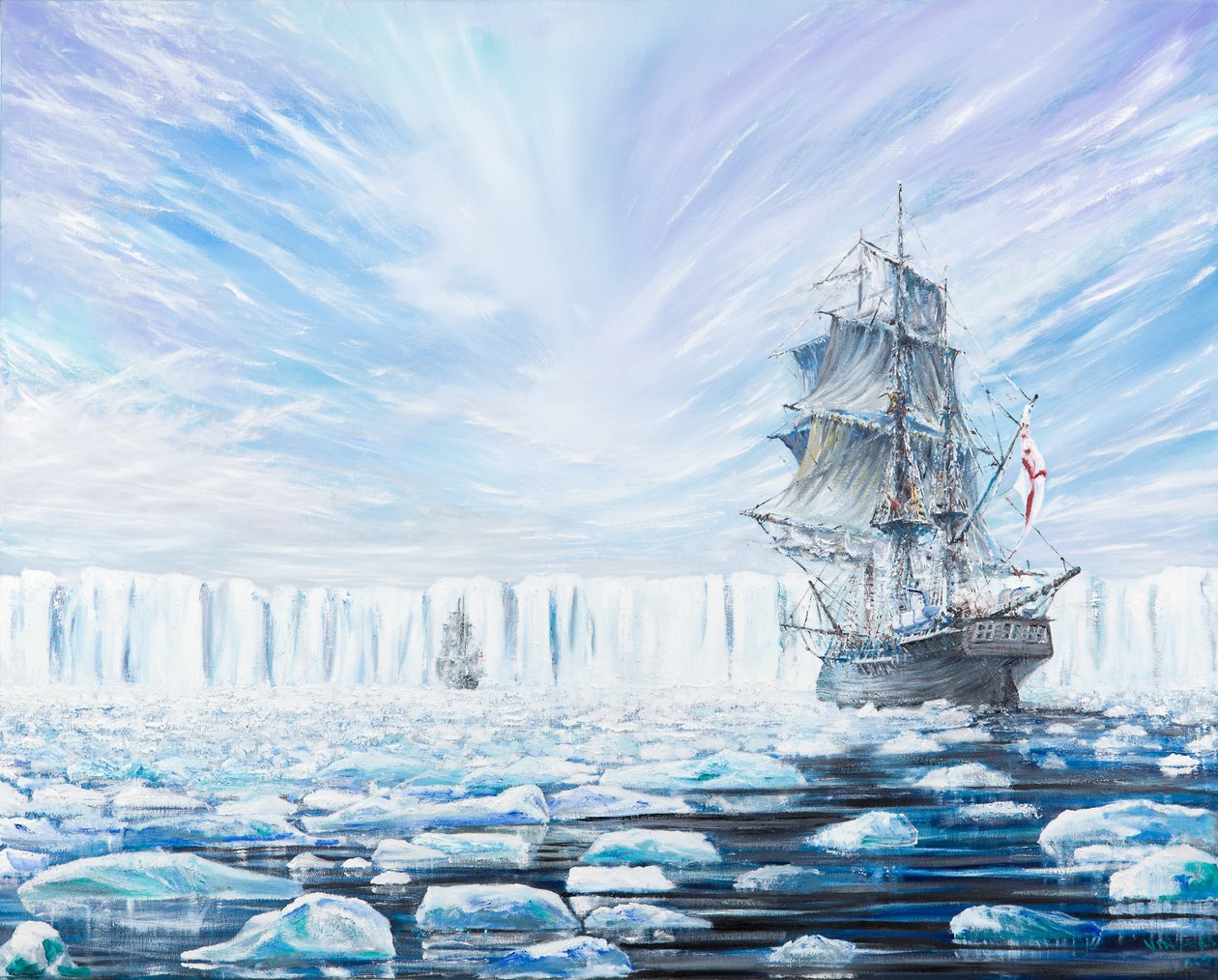 James Clark Ross Discovers Antarctic Ice Shelf Jan 1841 by Vincent Alexander Booth