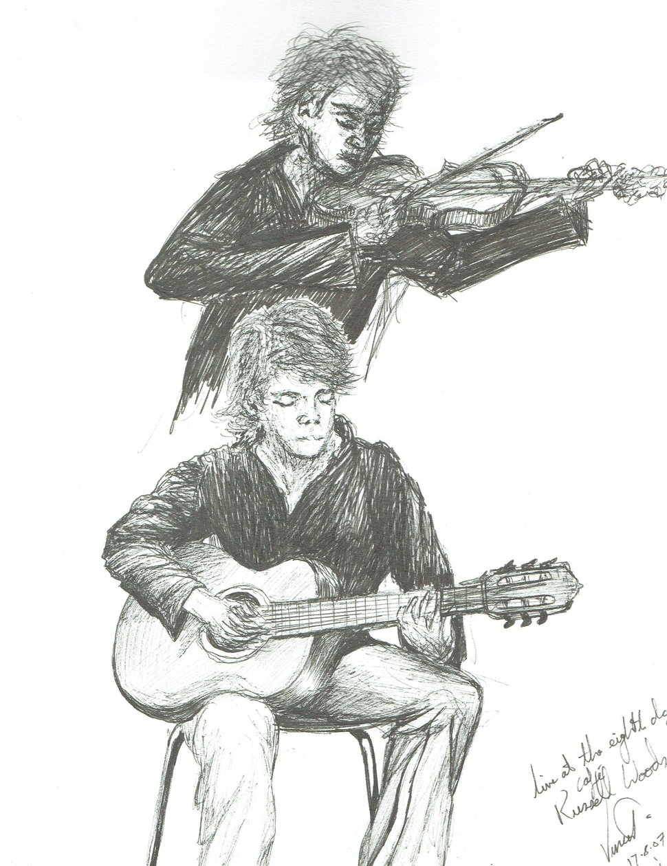 The Guitarist and Violinist at 8th Day Cafe Manchester, 2007 by Vincent Alexander Booth