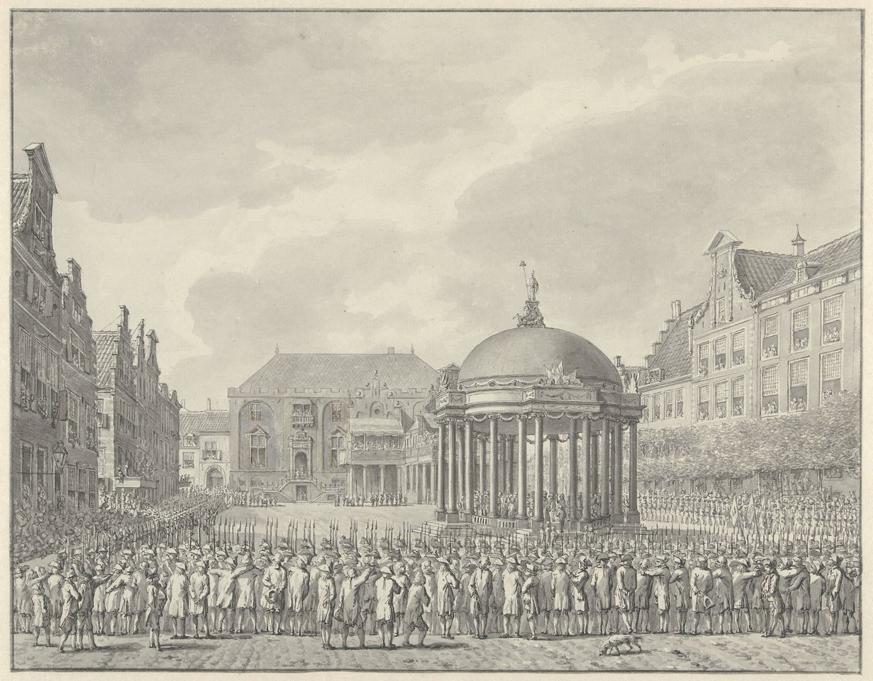 Swearing in of the Government Regulation at the Grote Markt in Haarlem, 5 September 1787 by Vincent Jansz. van der Vinne (signed by artist)