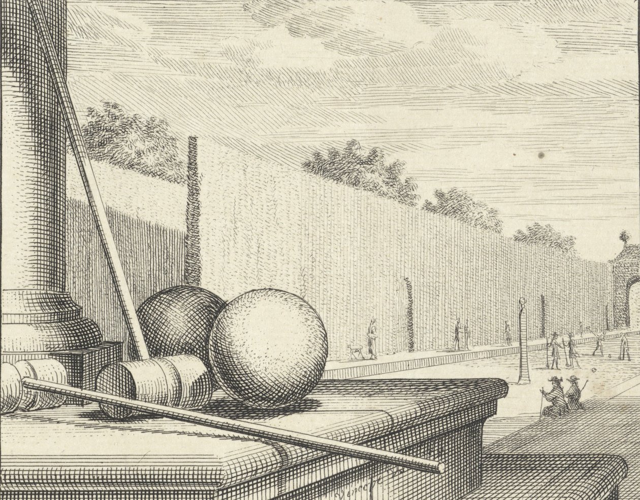 Croquet Attributes with Croquet Players in the Background by Vincent Laurensz Vinne van der