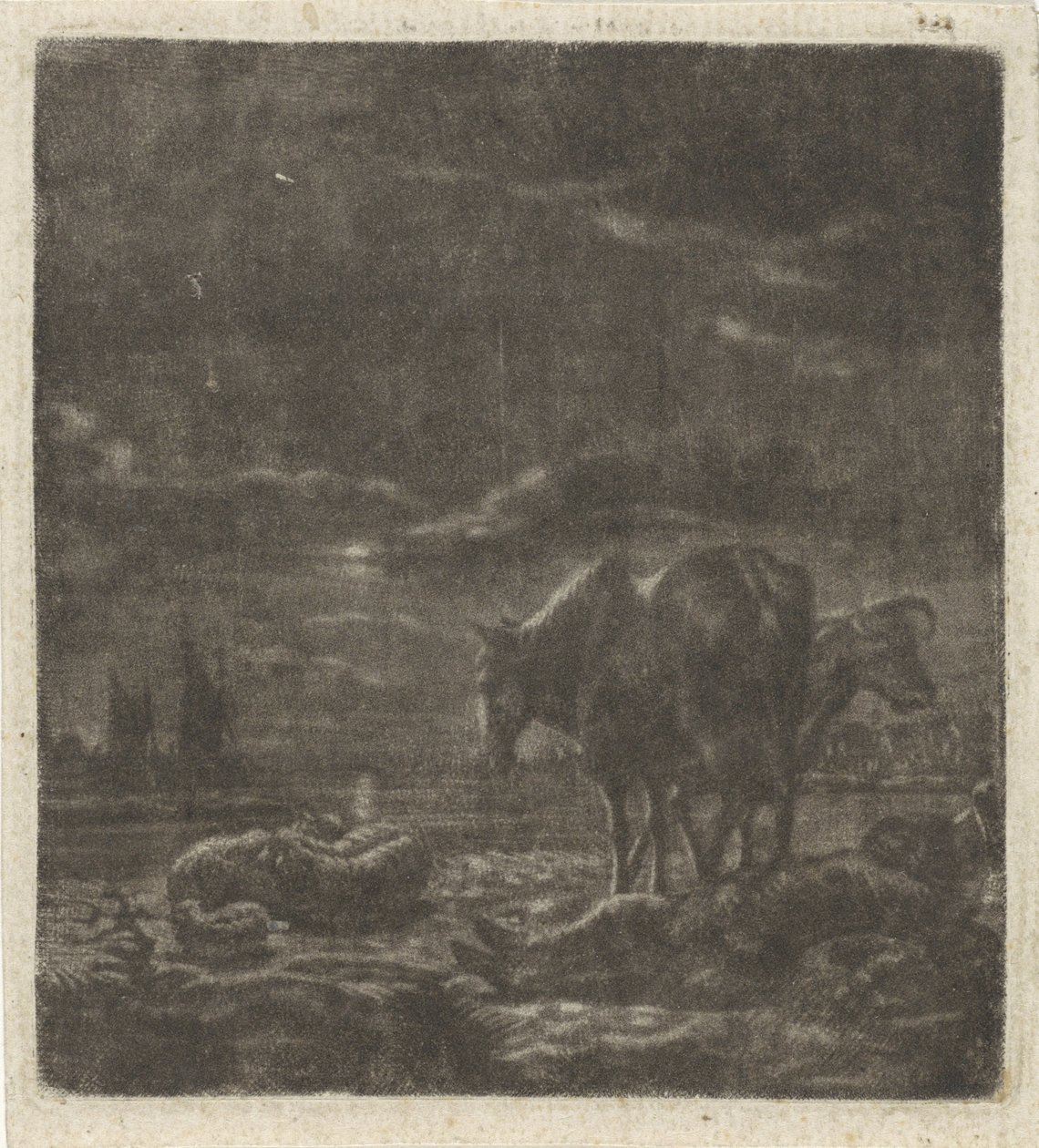 Night Landscape with Sleeping Shepherd and Cattle by Vincent Laurensz. van der Vinne (II)