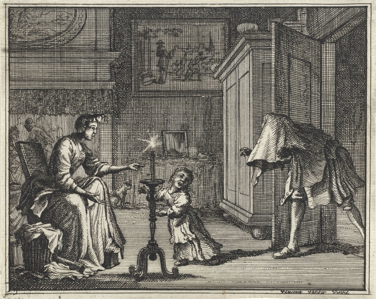 Father Scaring a Child in an Interior by Vincent Laurensz. van der Vinne (II)