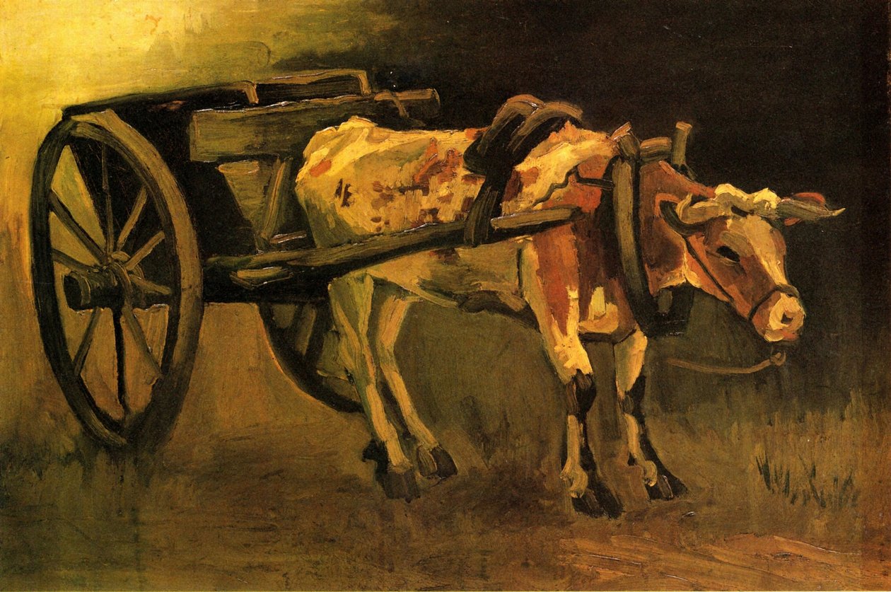 Cart with Red and White Ox by Vincent van Gogh