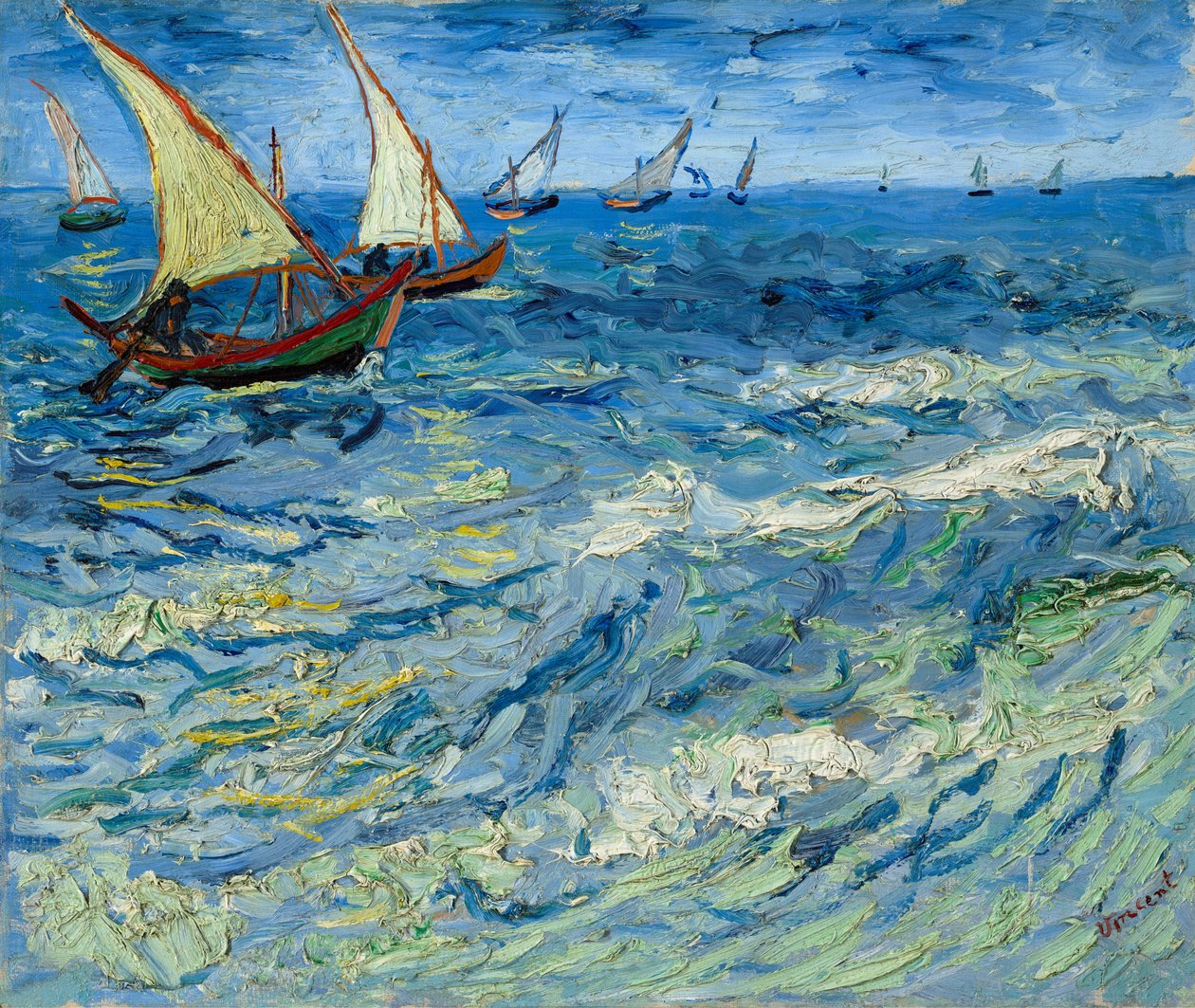 Fishing Boats at Saintes-Maries / Seascape at Saintes-Maries by Vincent van Gogh