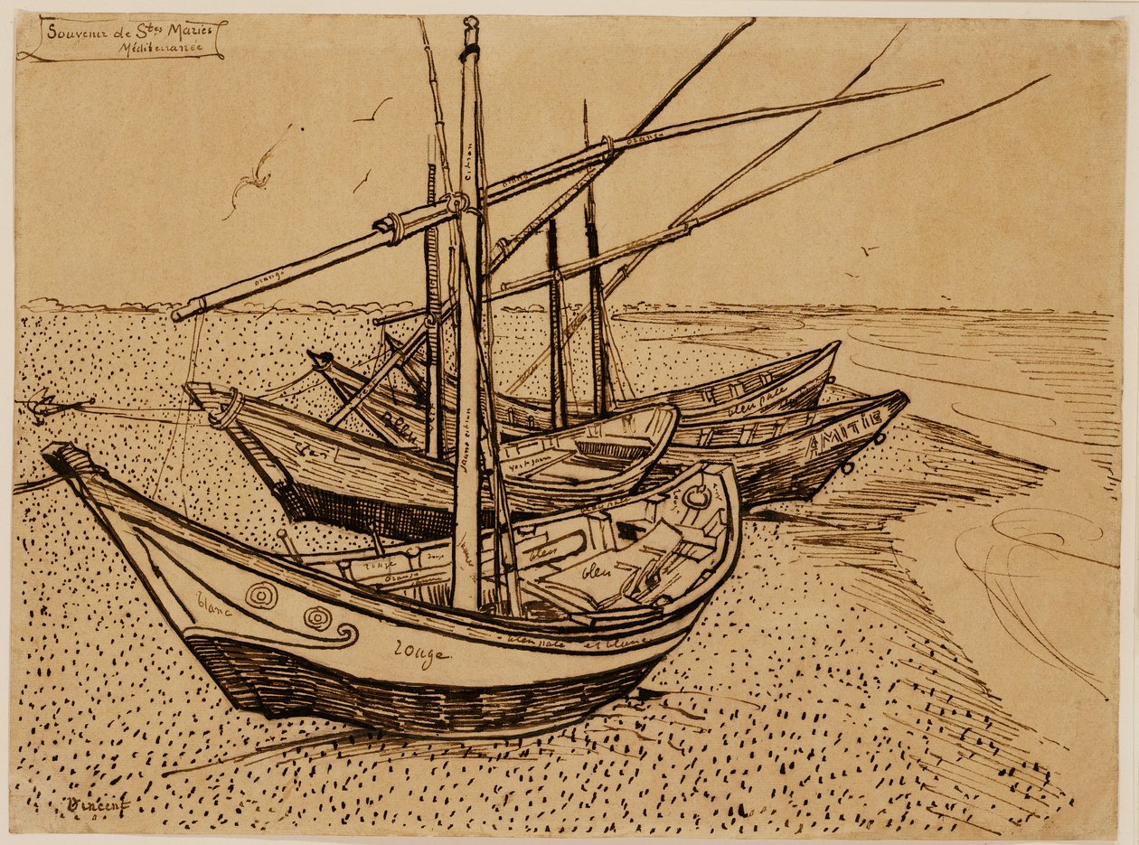 Fishing Boats on the Beach at Saintes-Maries-de-la-Mer by Vincent van Gogh