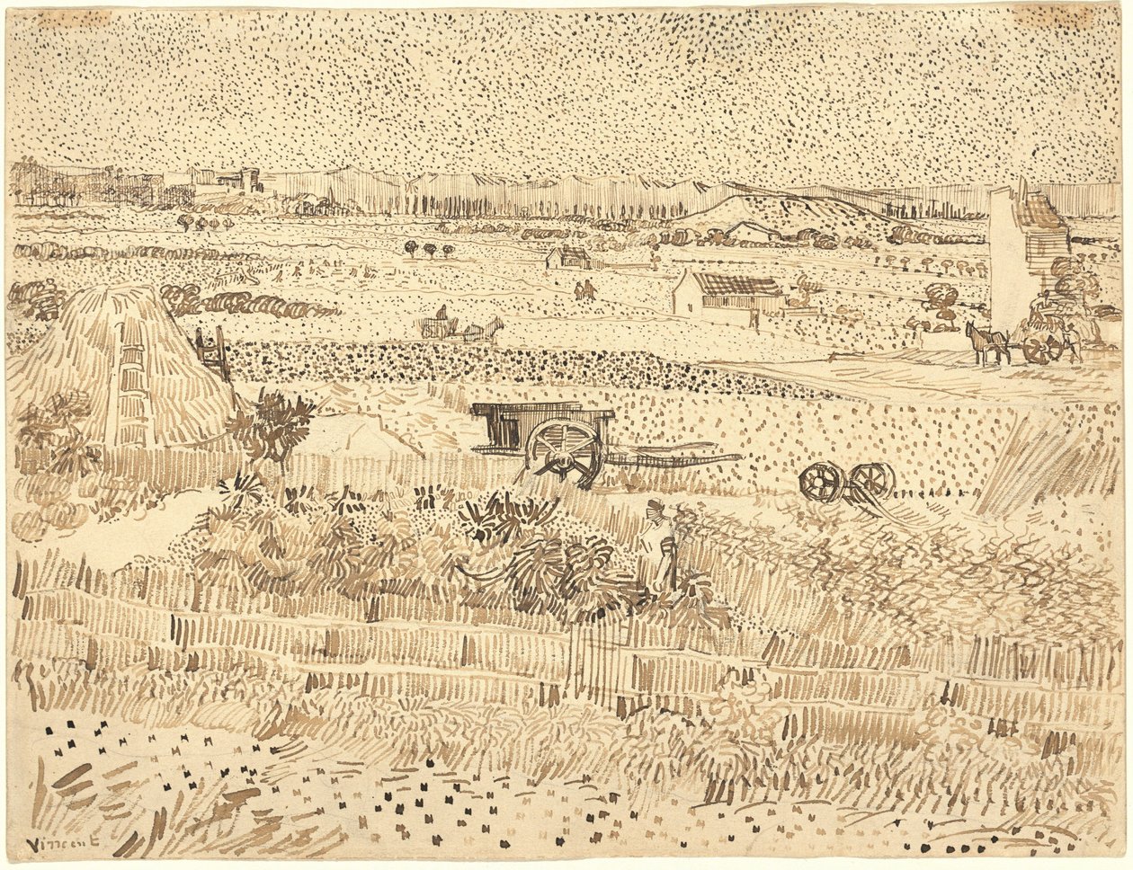 Harvest--The Plain of La Crau by Vincent van Gogh