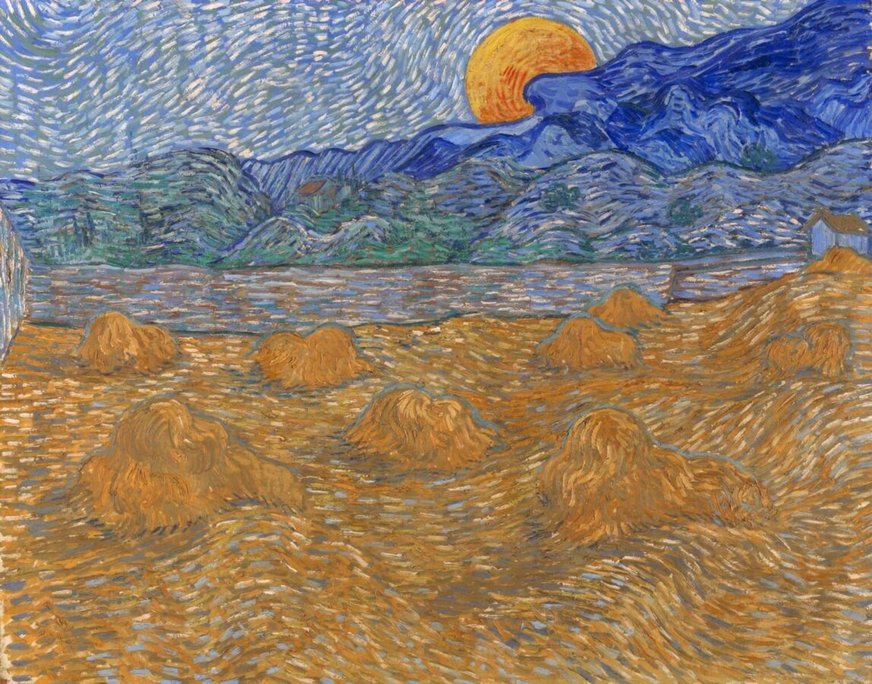 Landscape with Wheat Sheaves and Rising Moon by Vincent van Gogh