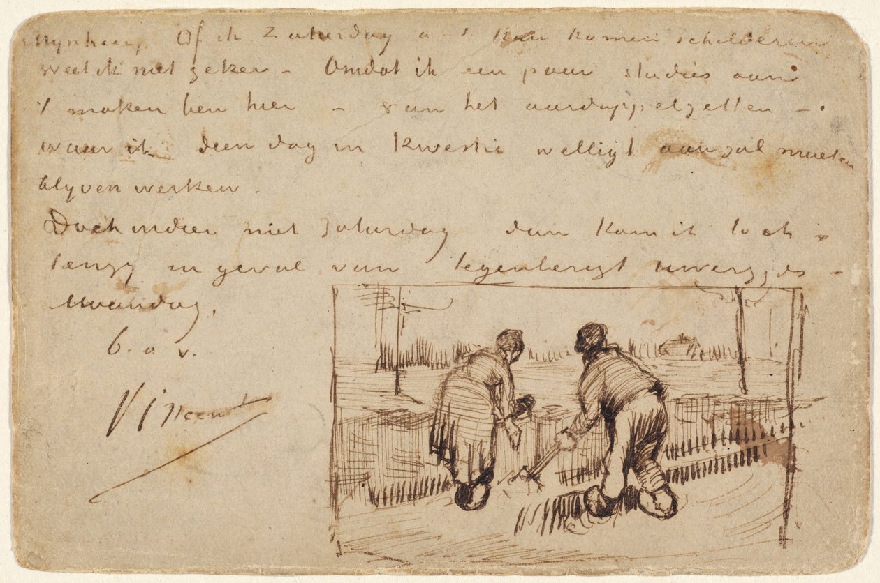 Postcard with Two Peasants Digging, 1885 by Vincent van Gogh