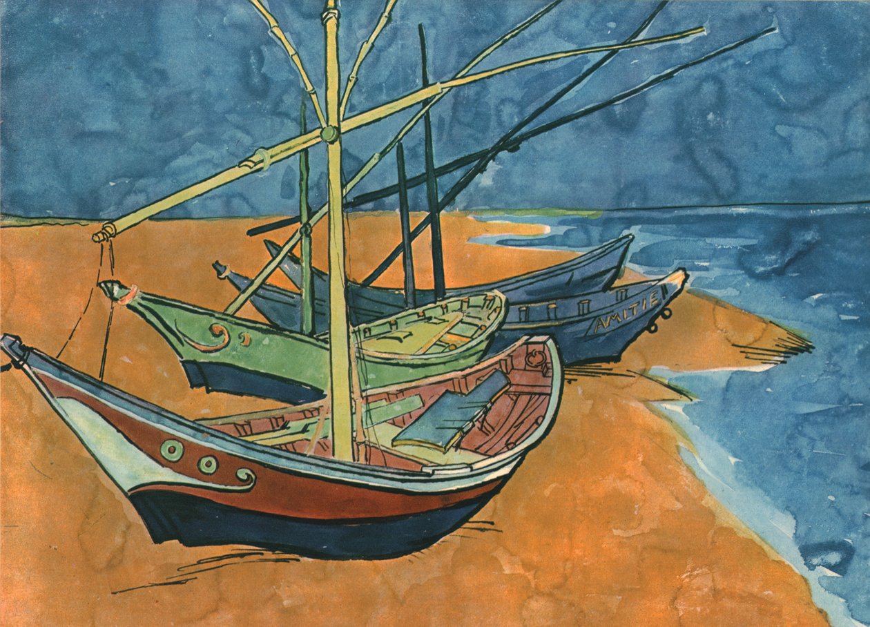 Sailing Boats on the Beach at Les Saintes-Maries, June 1888 by Vincent van Gogh