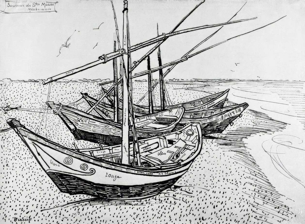 Sailboats in Saintes-Maries by Vincent van Gogh