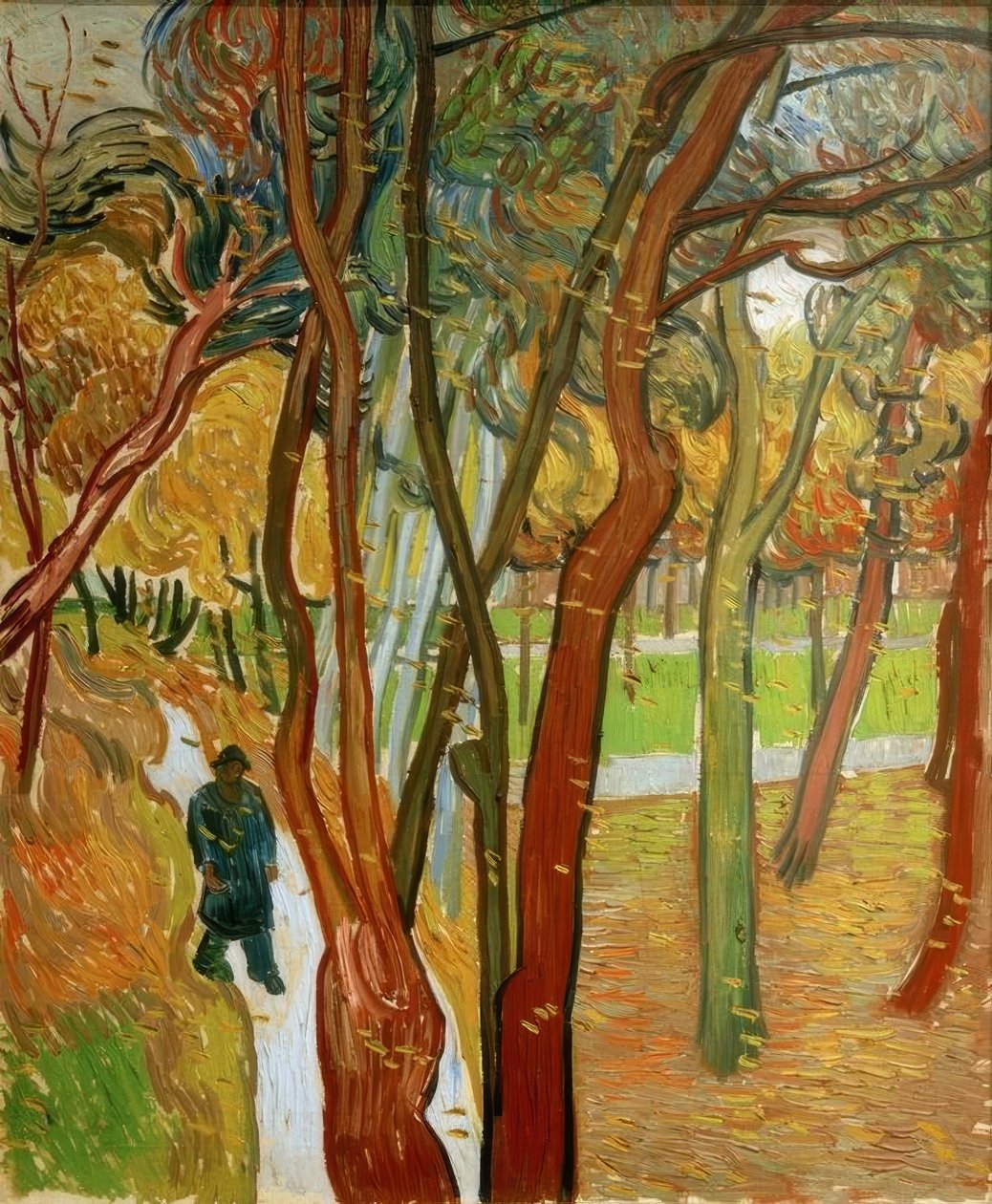 Walkers in the Park with Falling Leaves by Vincent van Gogh