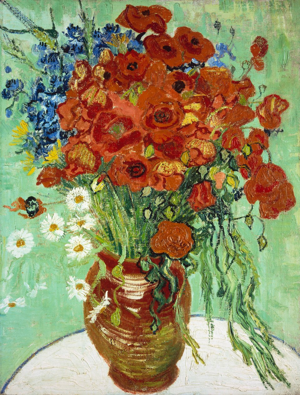 Vase With Cornflowers And Poppies
