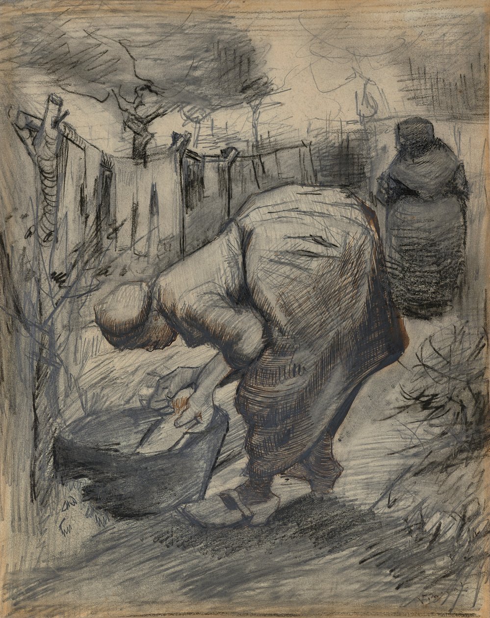Woman by the Wash Tub, in a Garden by Vincent van Gogh
