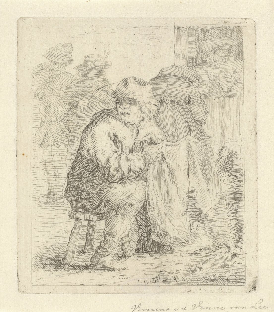 Man on a Stool by a Fire by Vincent van der Vinne van Lee (signed by artist)