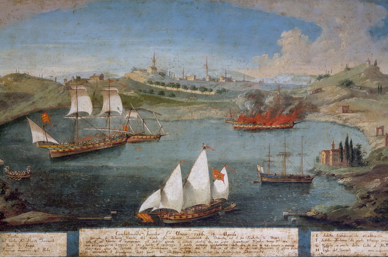 Naval battle between Venetian ships of Marco Ivanovich Dobrota and Turkish ships by Vincenzo Chilone