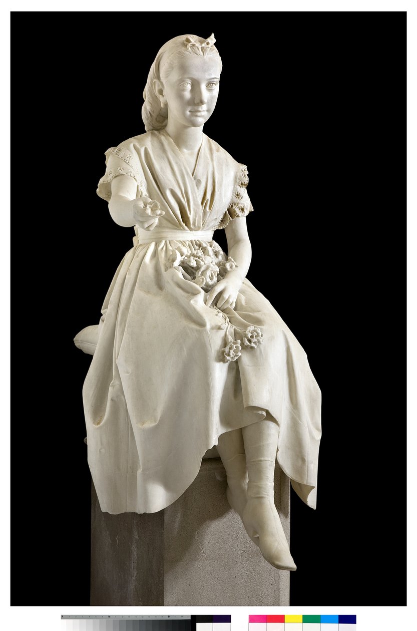 Portrait of Marquise Virginia Busti Porro as a Young Girl or Young Lady Offering a Flower by Vincenzo Vela