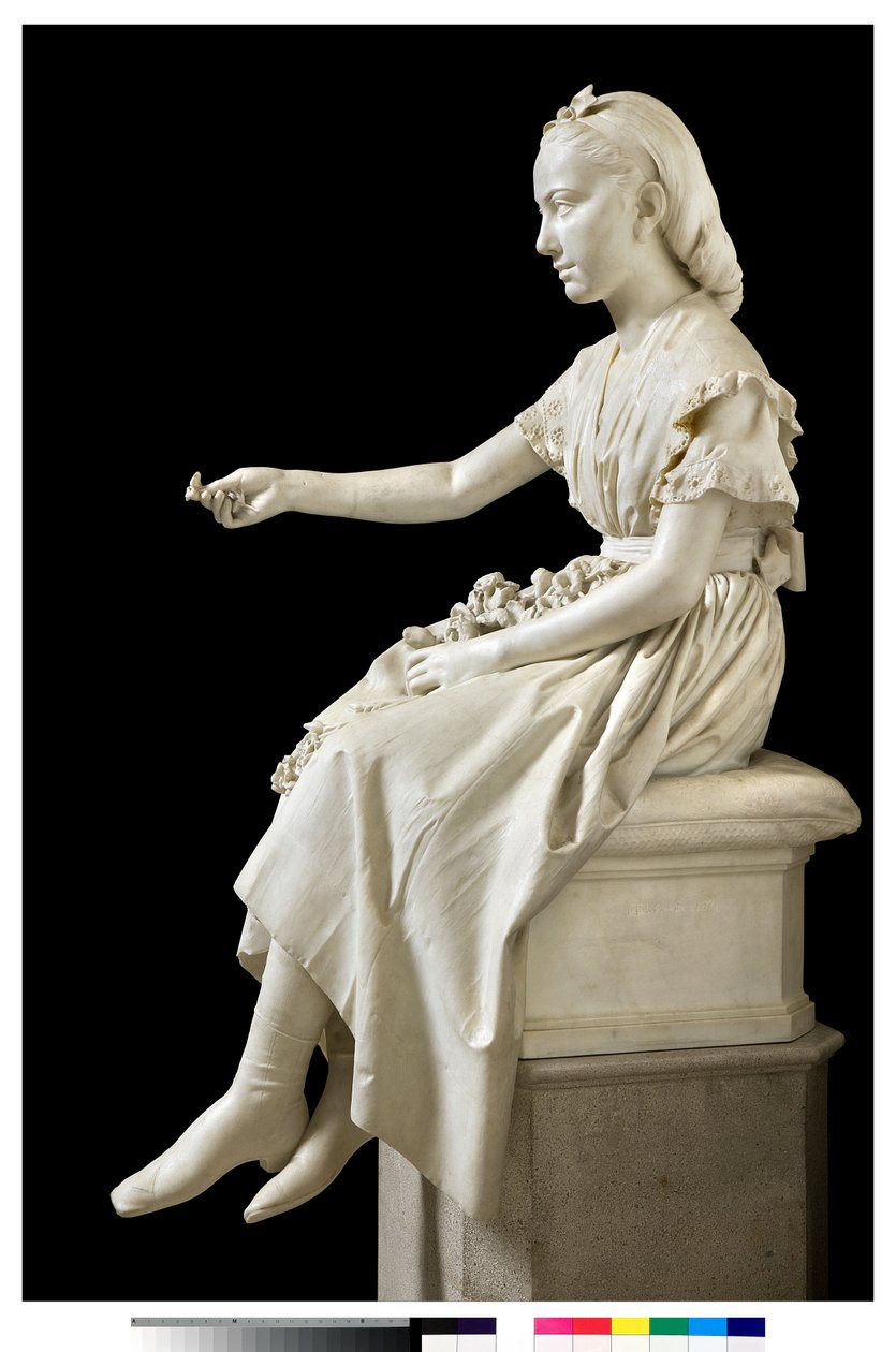 Portrait of Marquise Virginia Busti Porro as a Young Girl or Young Lady Offering a Flower by Vincenzo Vela