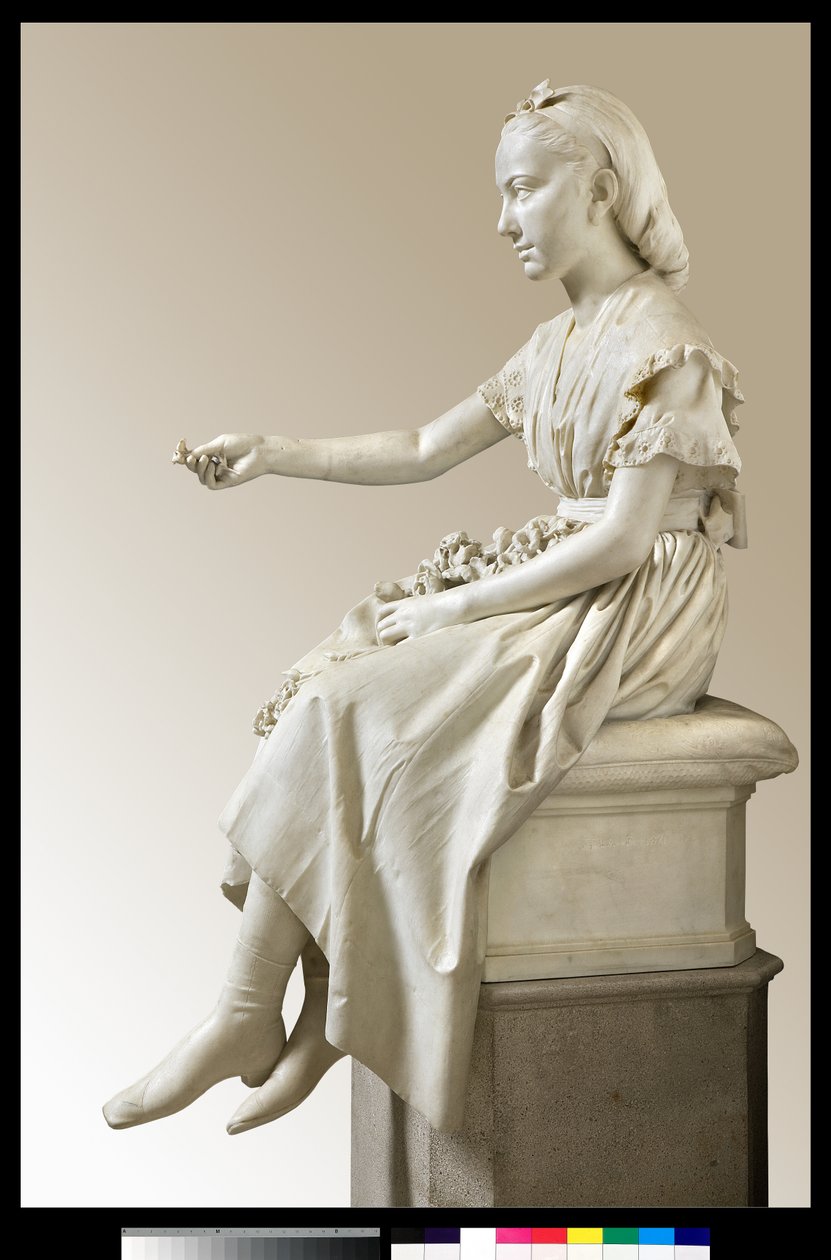Portrait of Marquise Virginia Busti Porro as a Young Girl or Young Lady Offering a Flower by Vincenzo Vela