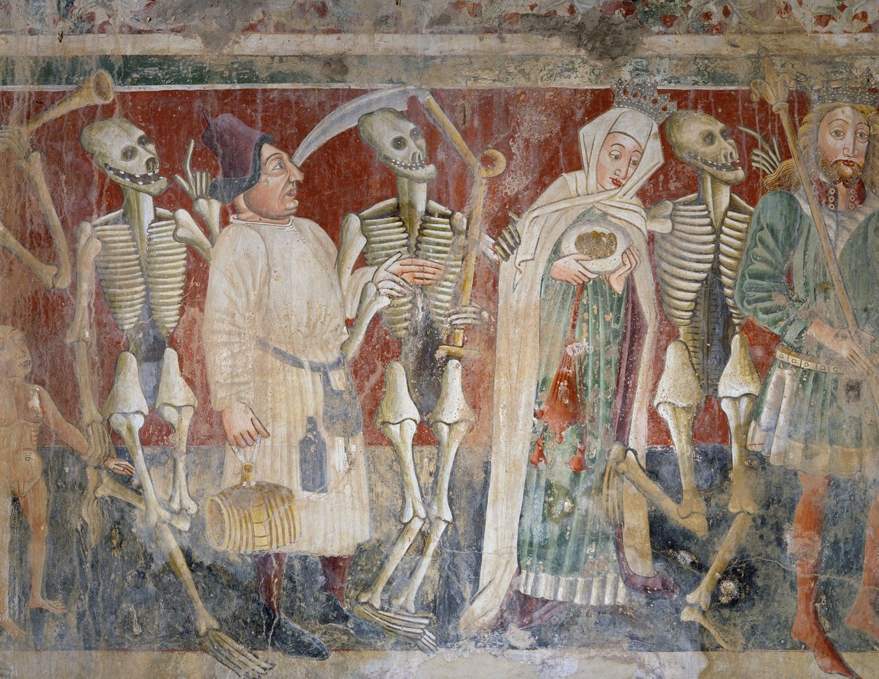 Near Pazin, queen and merchant accompanied by Death, Dance of Death (1474) (detail) by Vincenzo di Castua