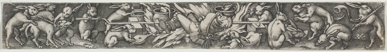Rabbits Roasting a Hunter and His Dogs by Virgilius Solis