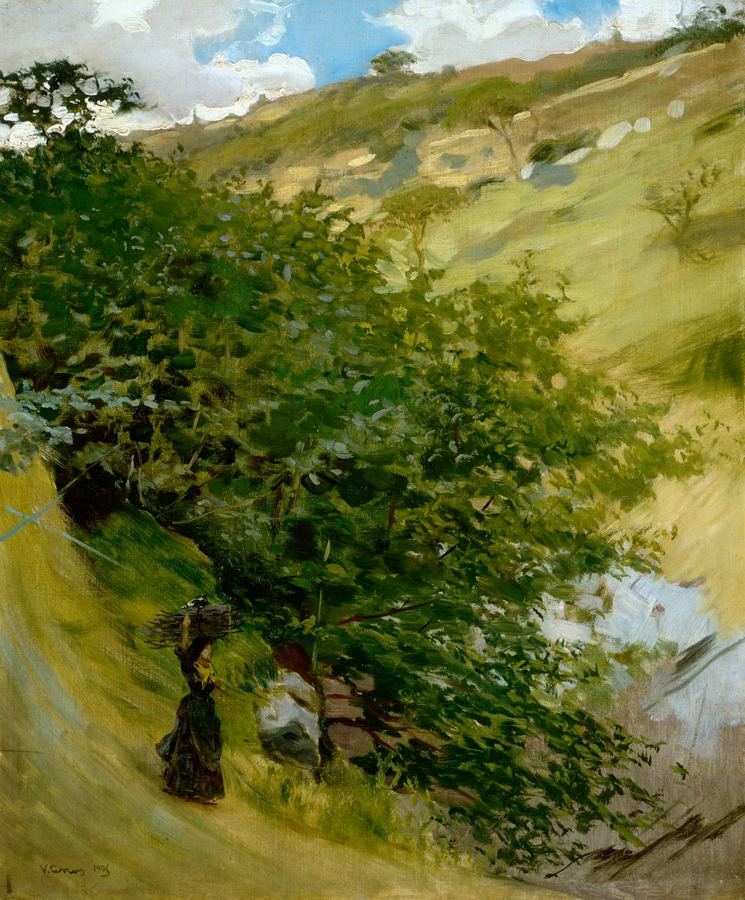 Woodpile in landscape by Vittorio Matteo Corcos