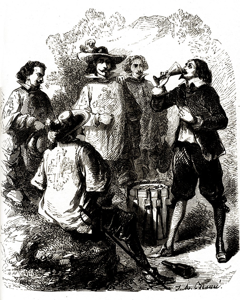 Grimaud, drinking a glass of wine after swallowing a compromising letter by Vivant (after) Beauce