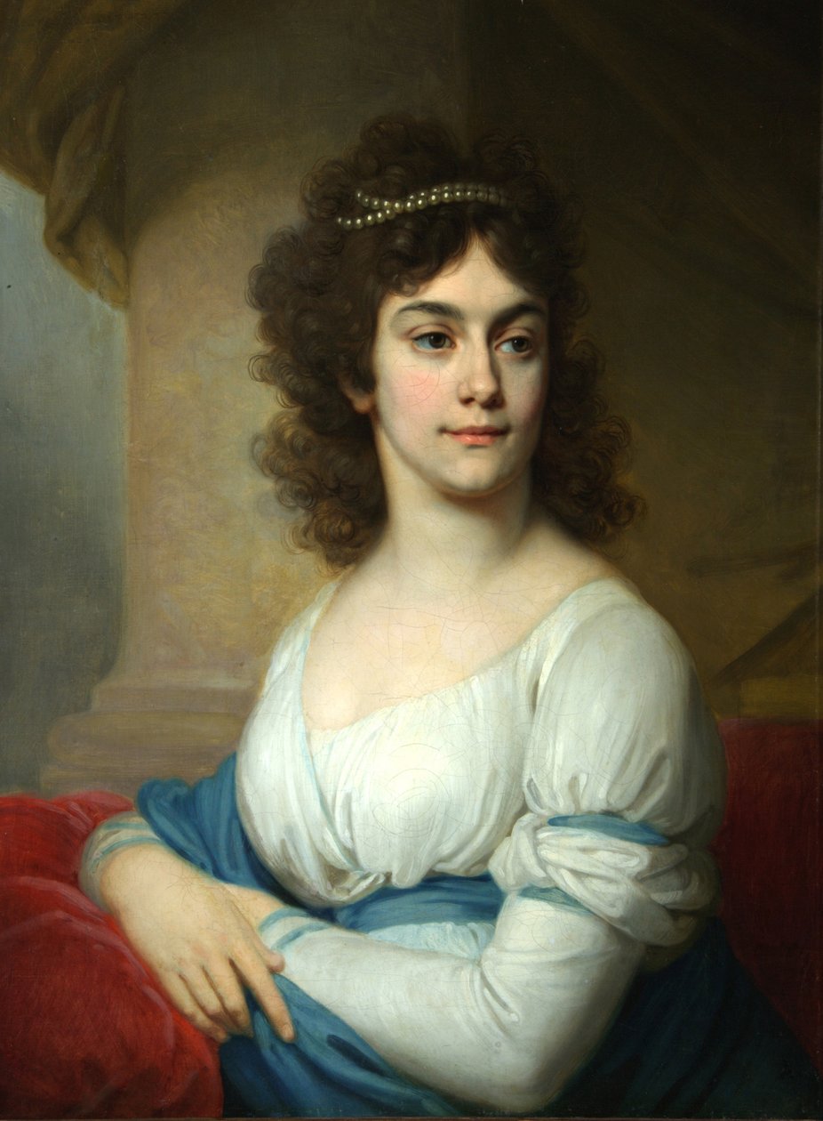 Portrait of an Unknown Woman in White Gown with Blue Ribbon by Vladimir Lukich Borovikovsky