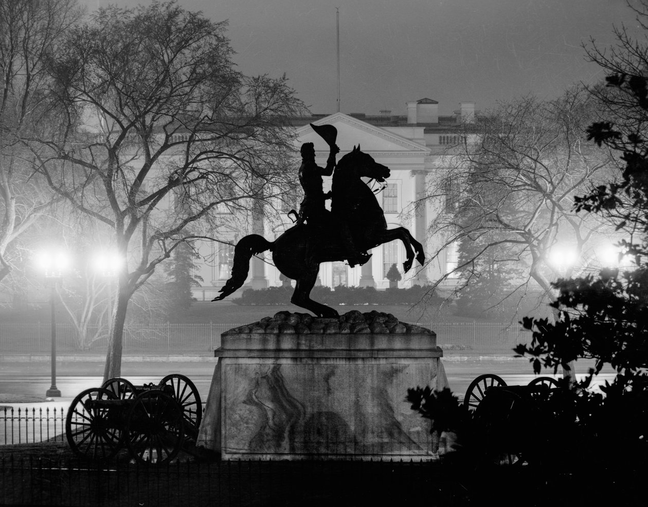 Andrew Jackson Monument in Lafayette Square, White House behind, Washington By Night by Volkmar Wentzel