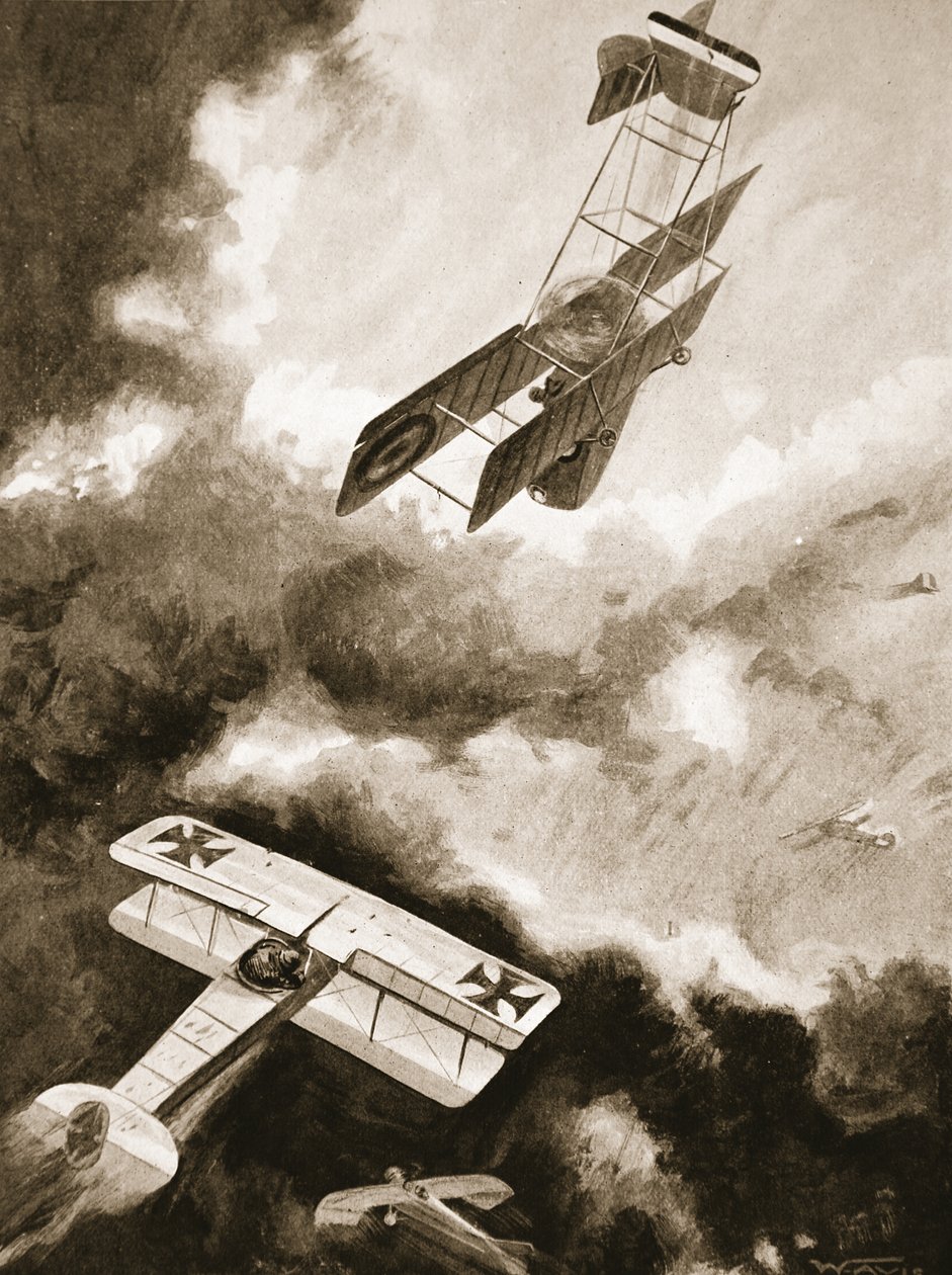Captain Ralph Newton Adams, with Second-Lieutenant Vernon as observer, and Second-Lieutenant Dirk Cloete, attacking six enemy machines, two of which were brought down and the rest driven off by W. Avis