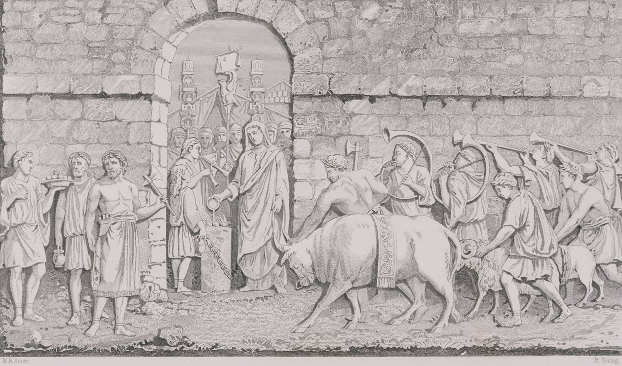 The Great Sacrifice of the Romans on Undertaking a War, engraved by R. Young, from 