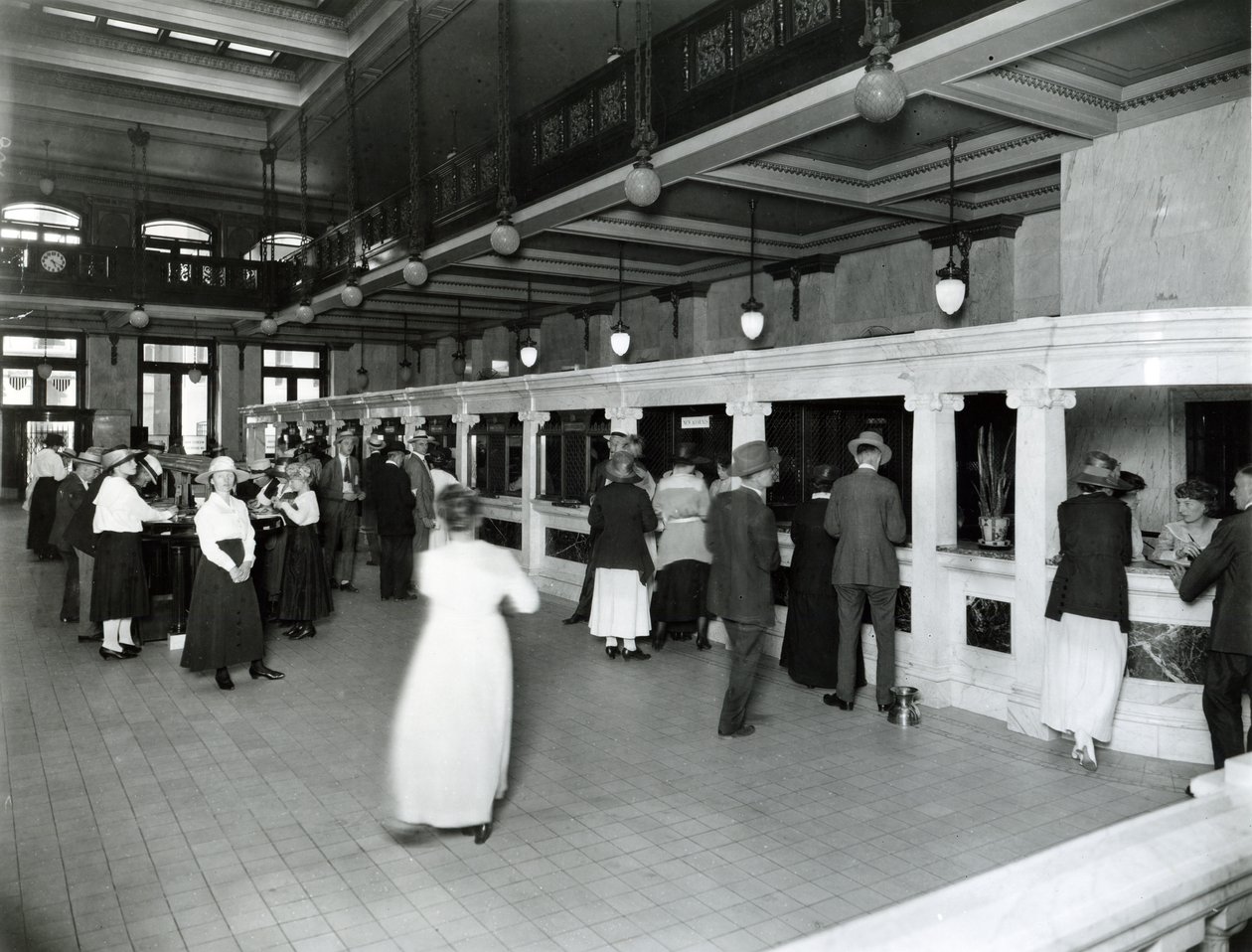 Interior View of Lobby and Teller Windows at Mercantile Trust Company by W. C. Persons